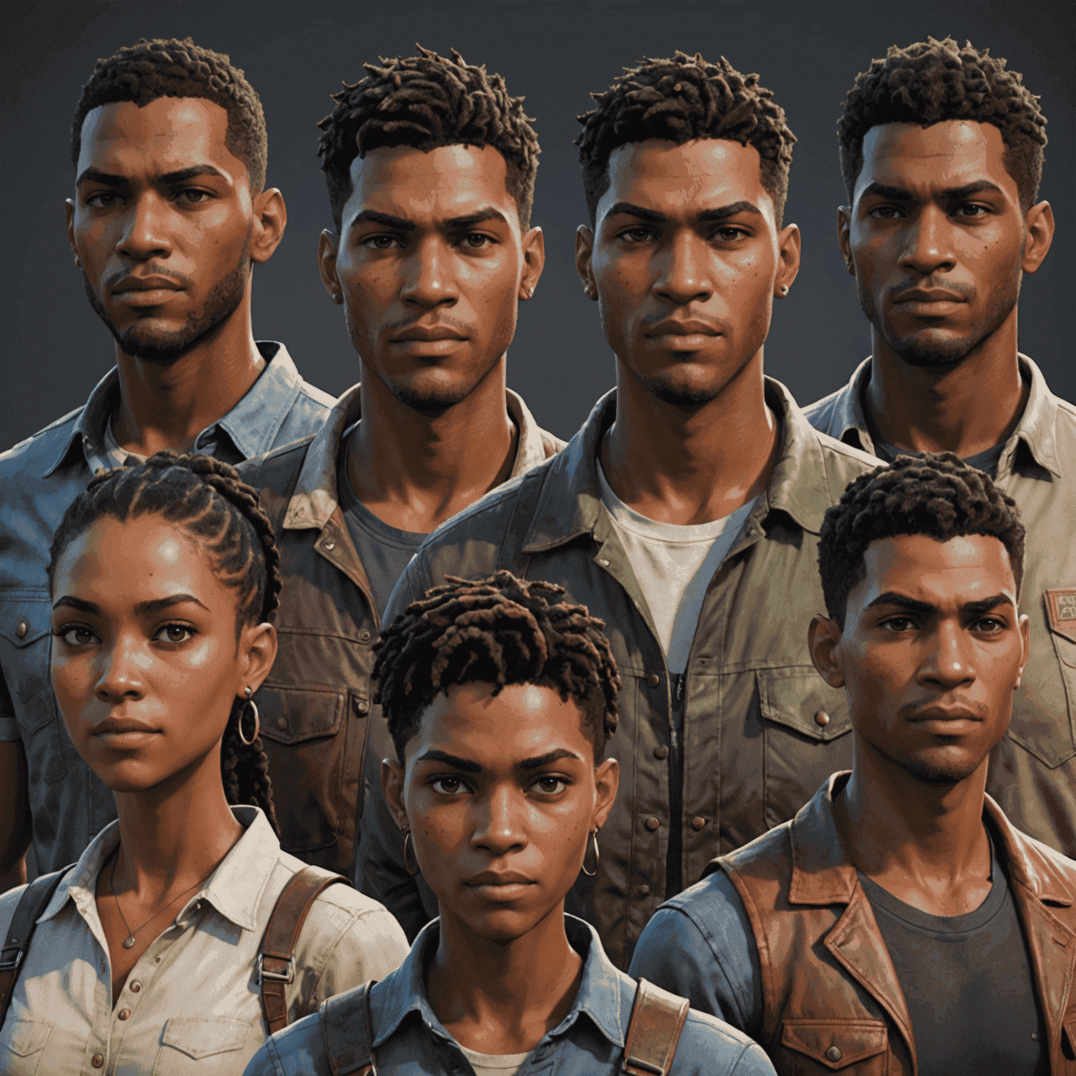 A group of diverse, lifelike NPCs in a mobile game setting, showcasing varied expressions and behaviors