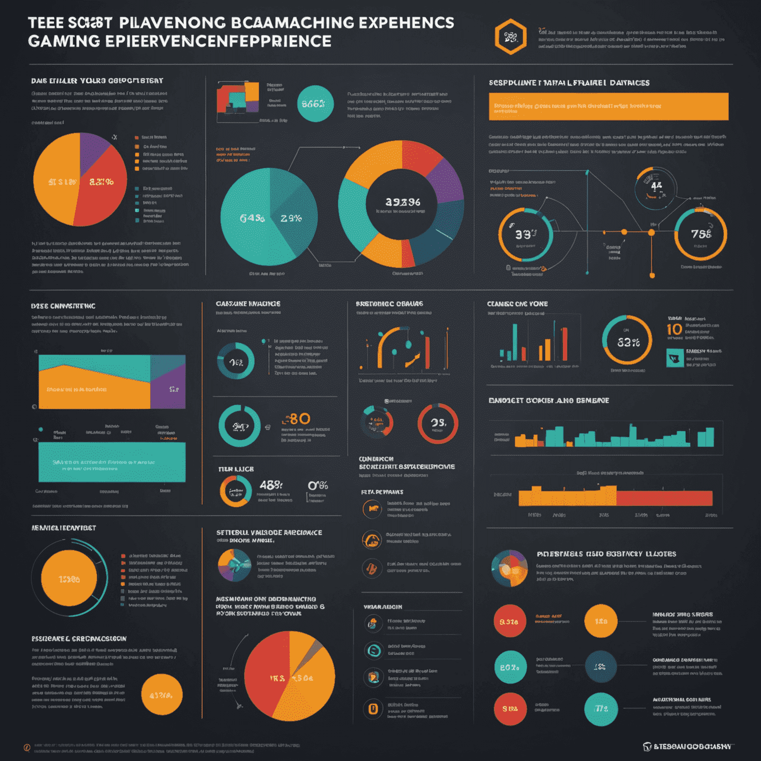 Infographic showing data visualization of player behaviors, preferences, and predictive models for gaming experiences